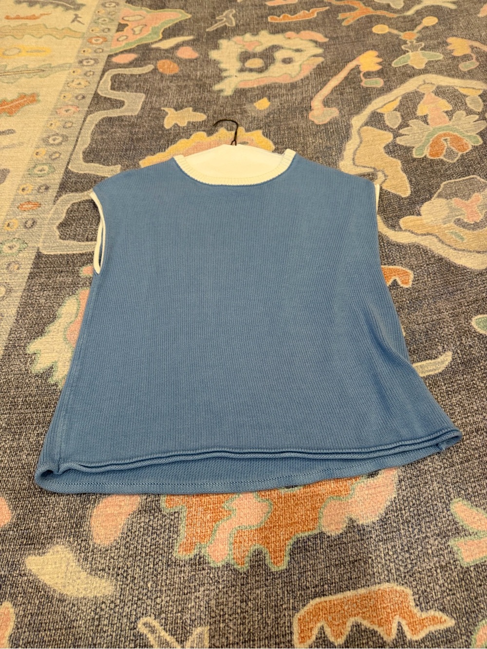 Women's Blue Knit Sleeveless Tank with Cream Trim